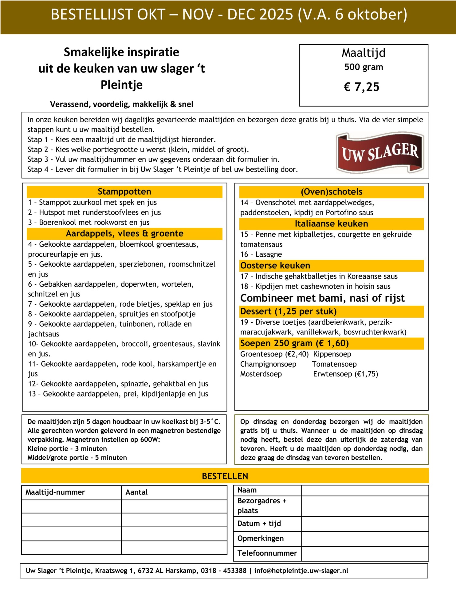 Bestellijst maaltijden OKTOBER - NOVEMBER - DECEMBER 2025
