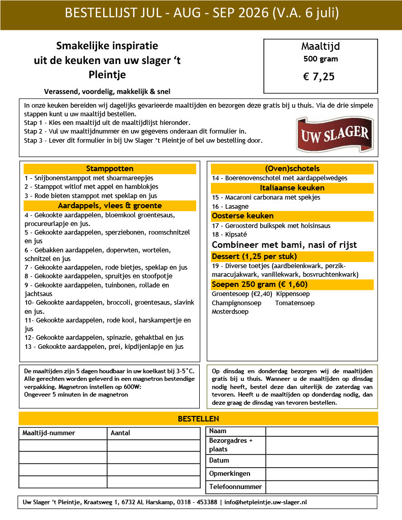 Bestellijst maaltijden JULI - AUGUSTUS - SEPTEMBER 2026